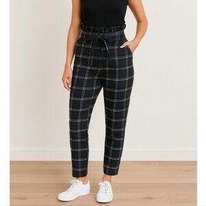 H&M Divided Womens High Rise Paperbag Checkered Print Plaid Ankle Pants Size 6